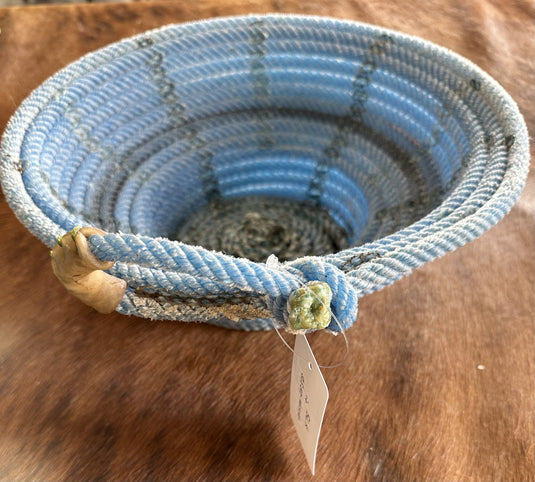 Round Pedestal Lariat Rope Basket - Royal Blue