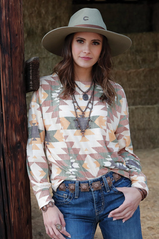 Cruel Women's Long Sleeve Rib Knit Shirt - Cream