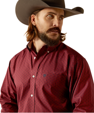 Ariat Mens Wrinkle Free Issac Classic Fit Long Sleeve Shirt - Dark Red