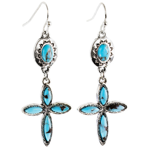Justin Turquoise Stone Pendant Cross Earrings