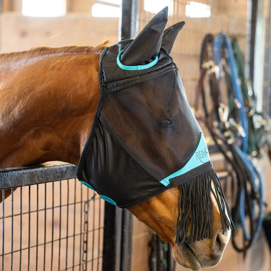 Reinsman Fly Mask with Ears & Fringe - Teal