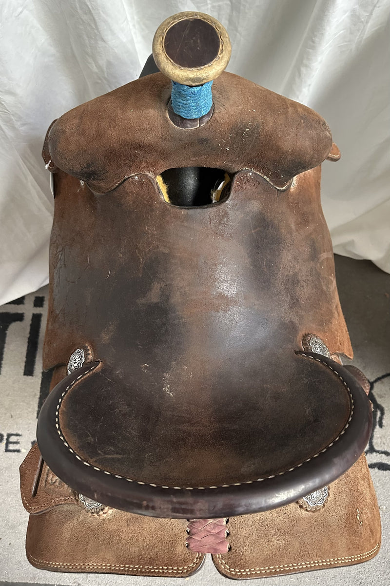 Load image into Gallery viewer, Used Elite Chocolate Roughout Team Roper Saddle 14"
