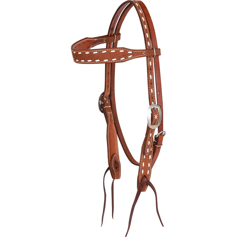 Load image into Gallery viewer, Martin Roughout Chestnut Skirting Buckstitch Stamped Browband Headstall
