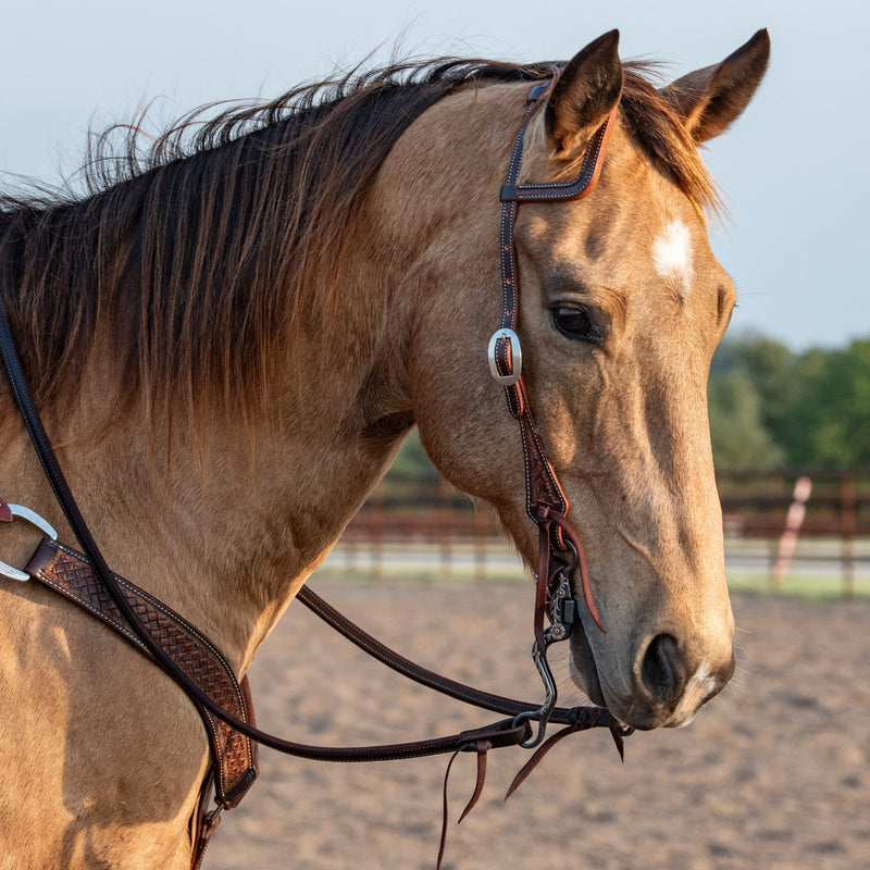 Load image into Gallery viewer, Martin Weathered Antique Weave Stamped Slip Ear Headstall

