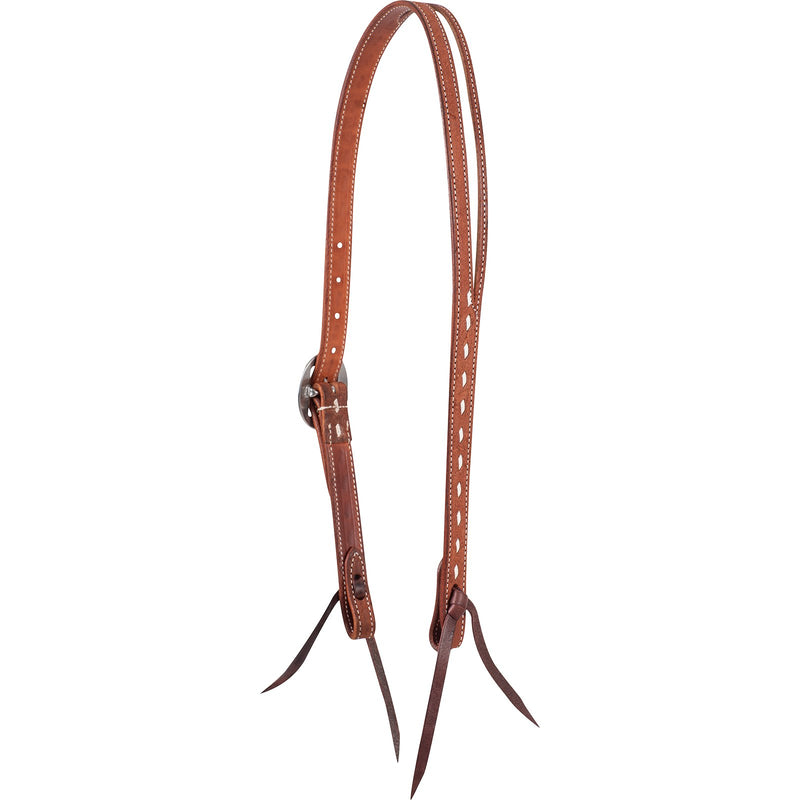Load image into Gallery viewer, Martin Ranahan Roughout Chestnut Skirting Buckstitch Stamped Split Ear Headstall
