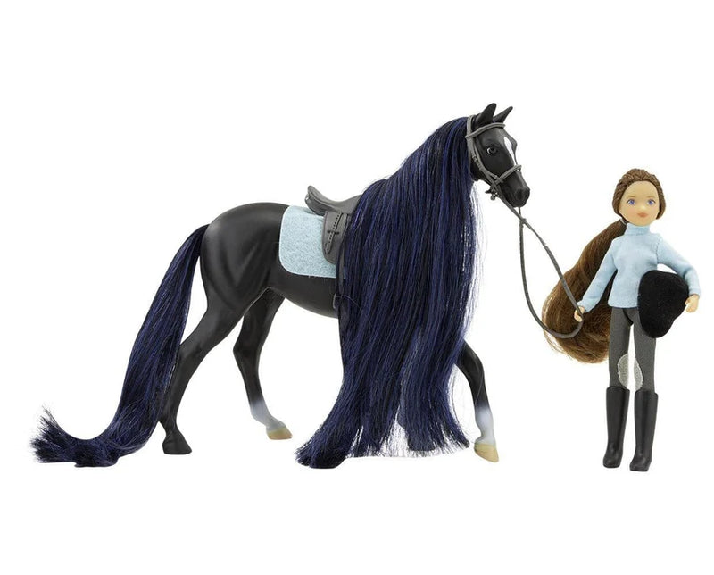 Load image into Gallery viewer, Breyer Thoroughbred &amp; English Rider Set - Jet &amp; Charlotte
