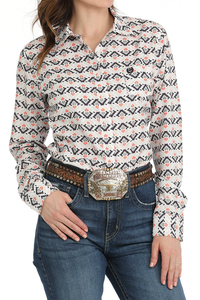 Load image into Gallery viewer, Cinch Womens ARENAFLEX Long Sleeve Aztec Print Shirt - White
