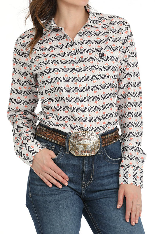 Cinch Womens ARENAFLEX Long Sleeve Aztec Print Shirt - White