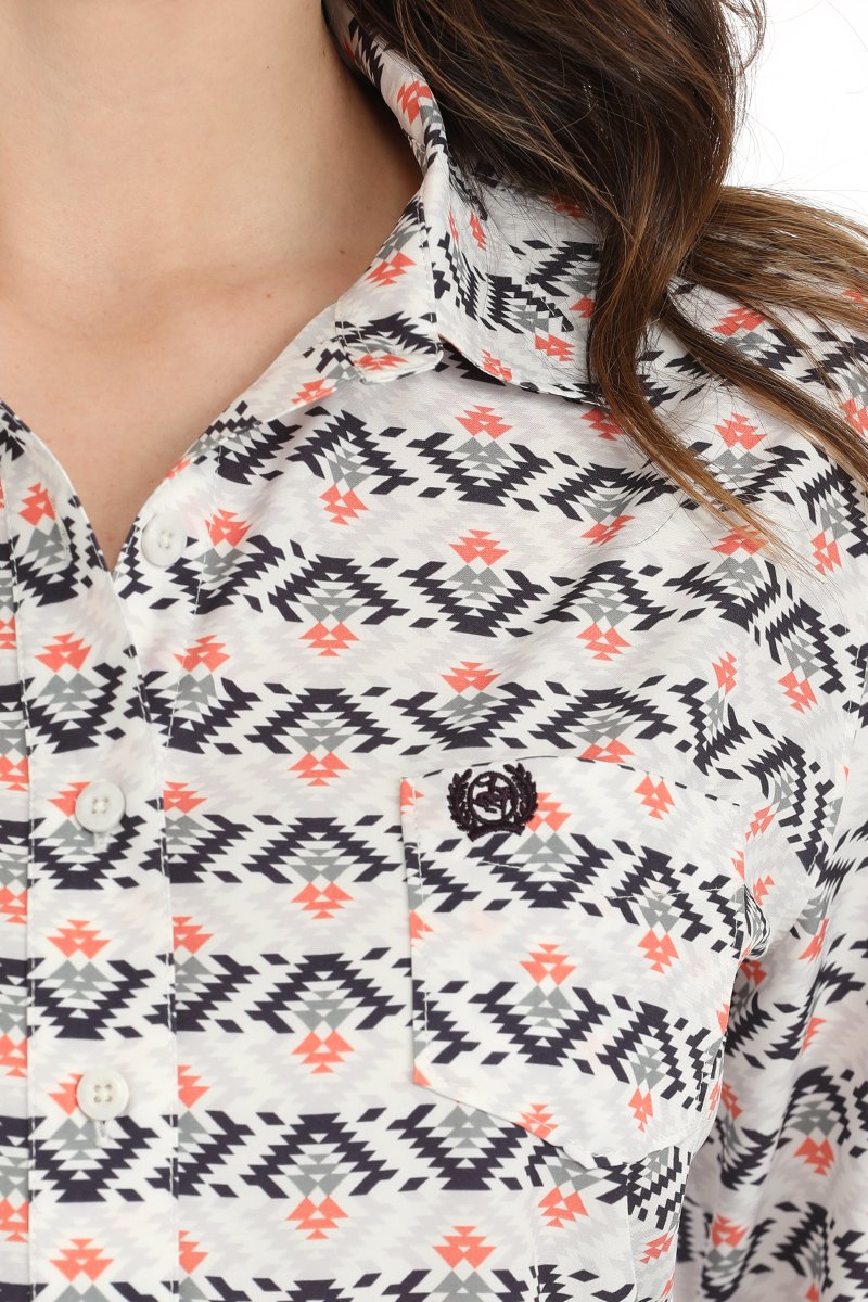 Load image into Gallery viewer, Cinch Womens ARENAFLEX Long Sleeve Aztec Print Shirt - White
