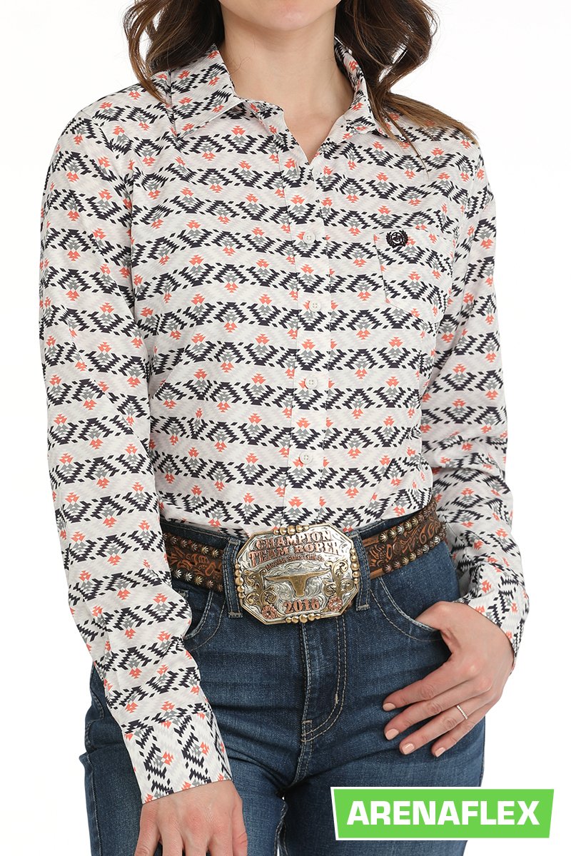 Load image into Gallery viewer, Cinch Womens ARENAFLEX Long Sleeve Aztec Print Shirt - White
