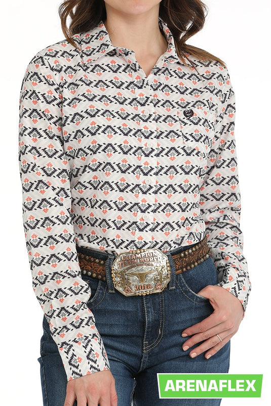 Cinch Womens ARENAFLEX Long Sleeve Aztec Print Shirt - White