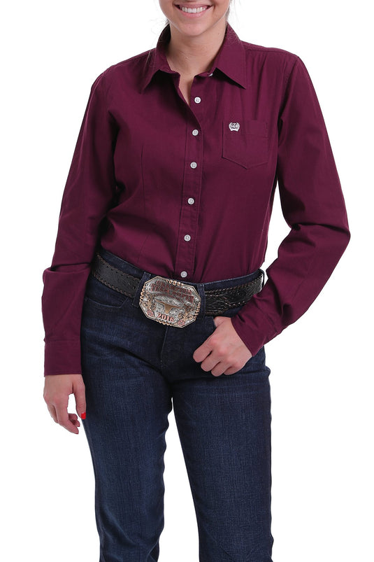 Cinch Womens Long Sleeve Solid Shirt - Burgundy