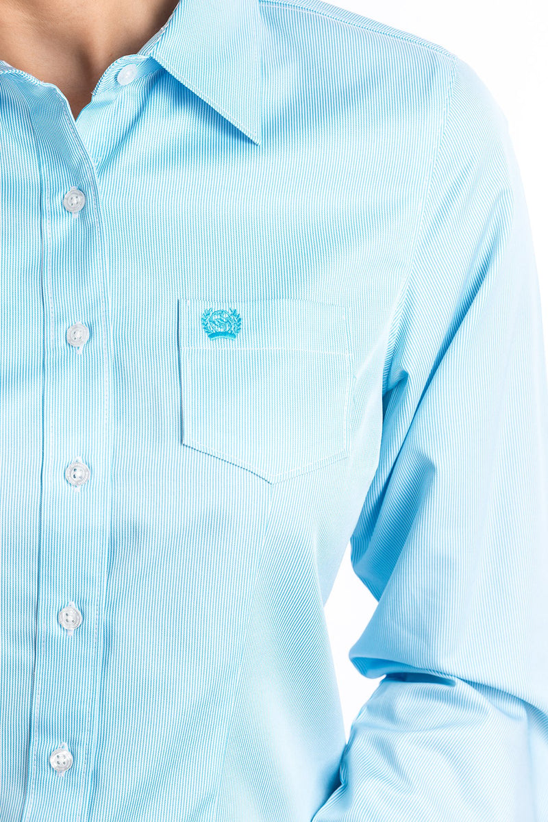 Load image into Gallery viewer, Cinch Womens TENCEL Long Sleeve Micro Stripe Shirt - Light Blue
