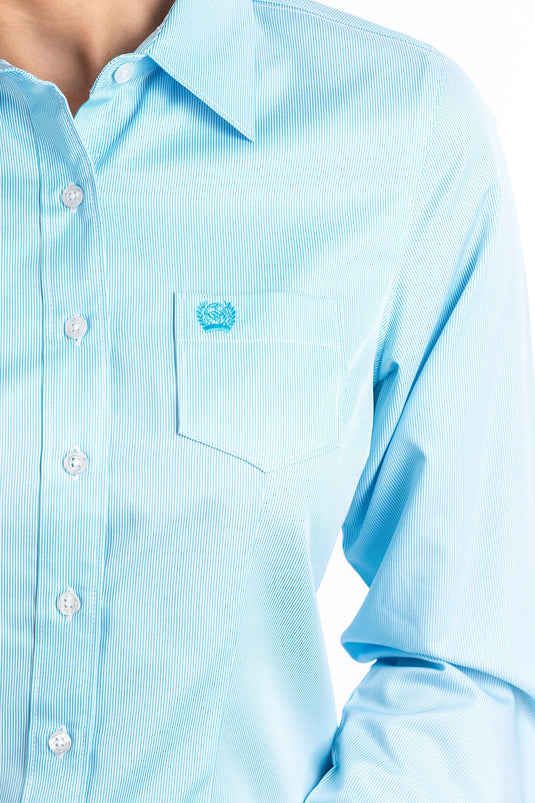 Cinch Womens TENCEL Long Sleeve Micro Stripe Shirt - Light Blue
