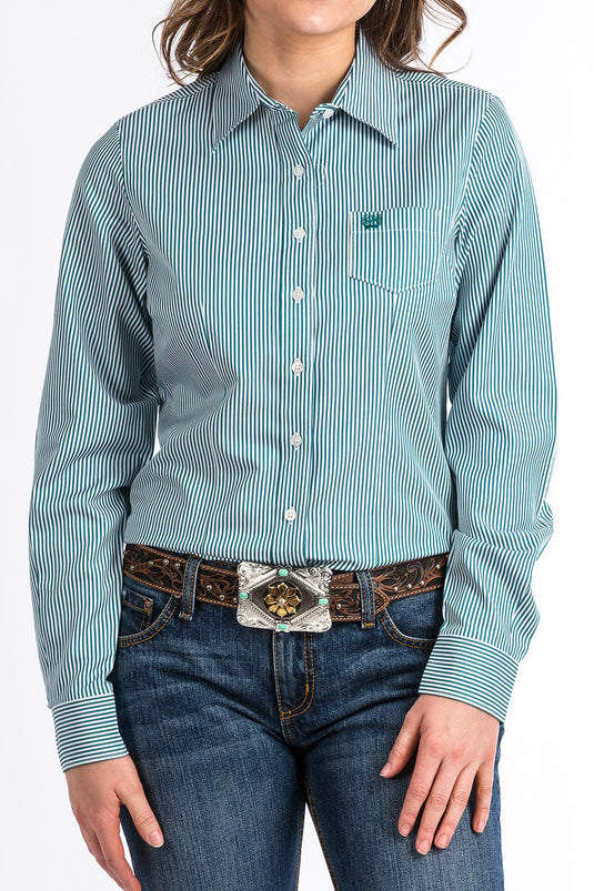 Cinch Womens TENCEL Long Sleeve Stripe Shirt - Teal