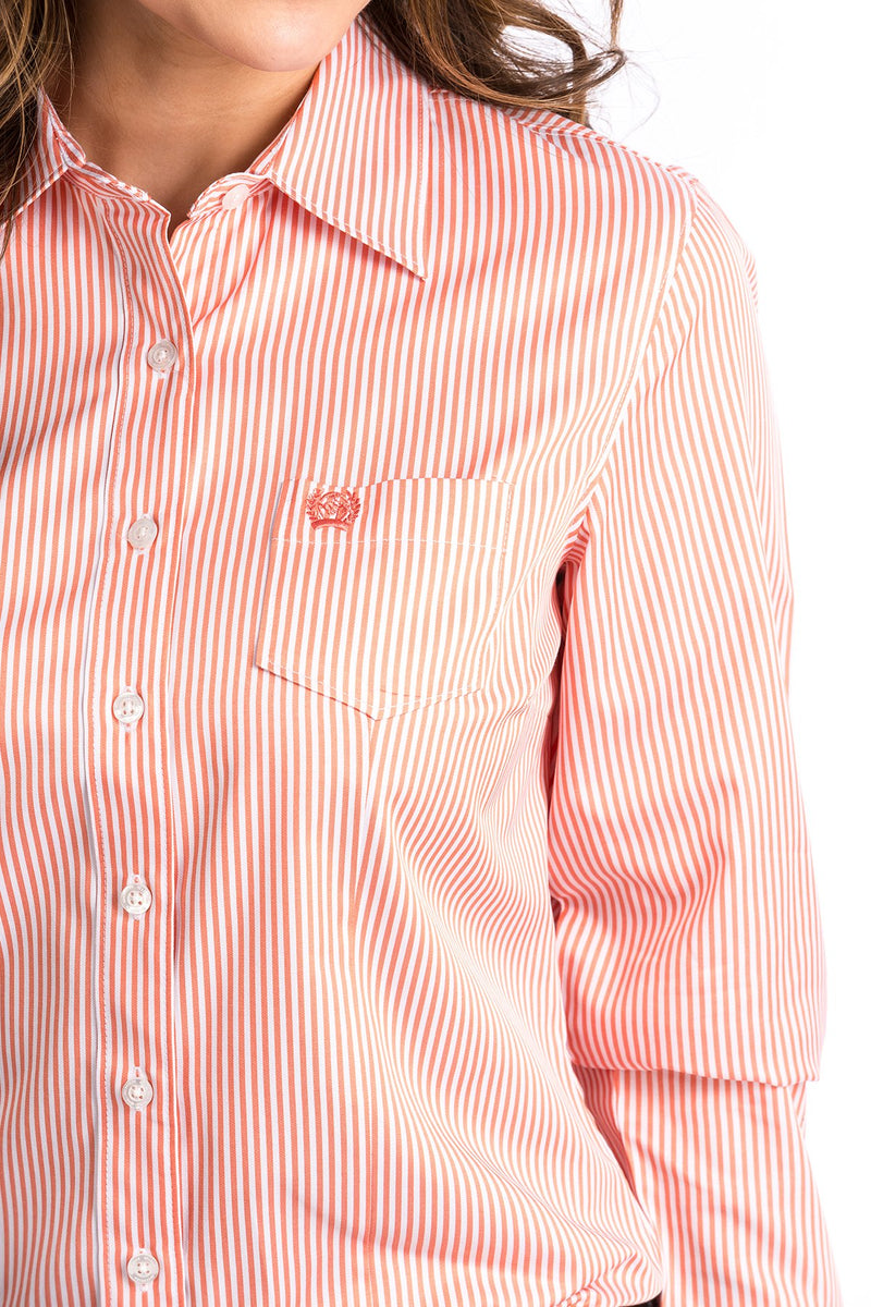 Load image into Gallery viewer, Cinch Womens TENCEL Long Sleeve Stripe Shirt - Coral
