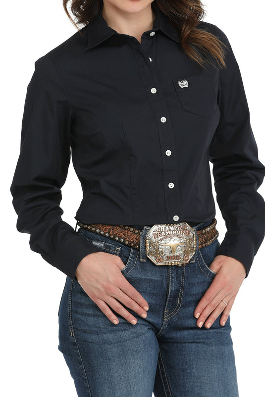 Cinch Womens Long Sleeve Solid Shirt - Navy