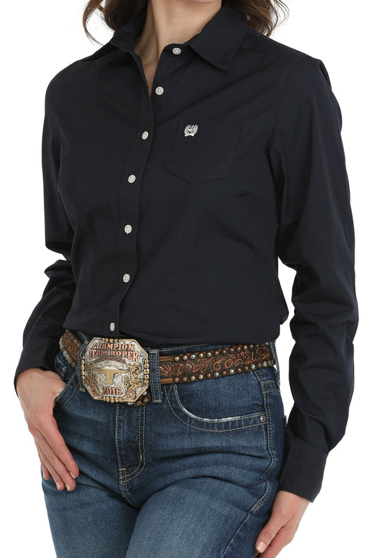 Cinch Womens Long Sleeve Solid Shirt - Navy