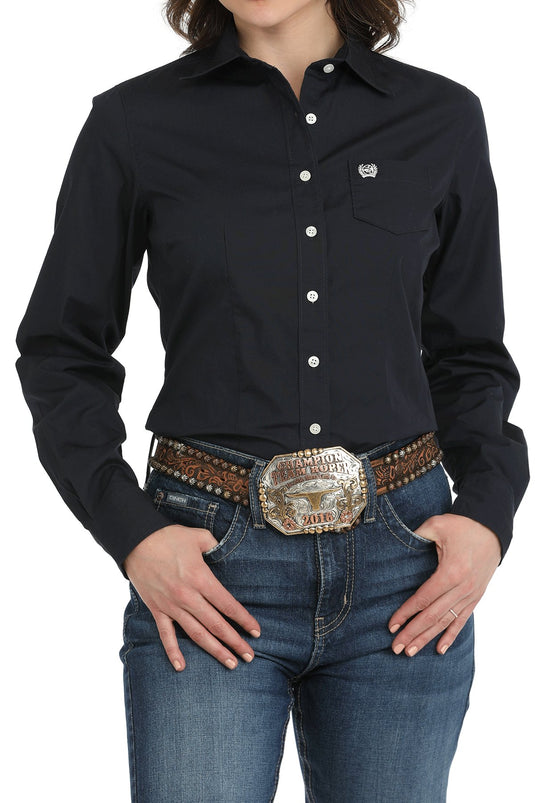 Cinch Womens Long Sleeve Solid Shirt - Navy