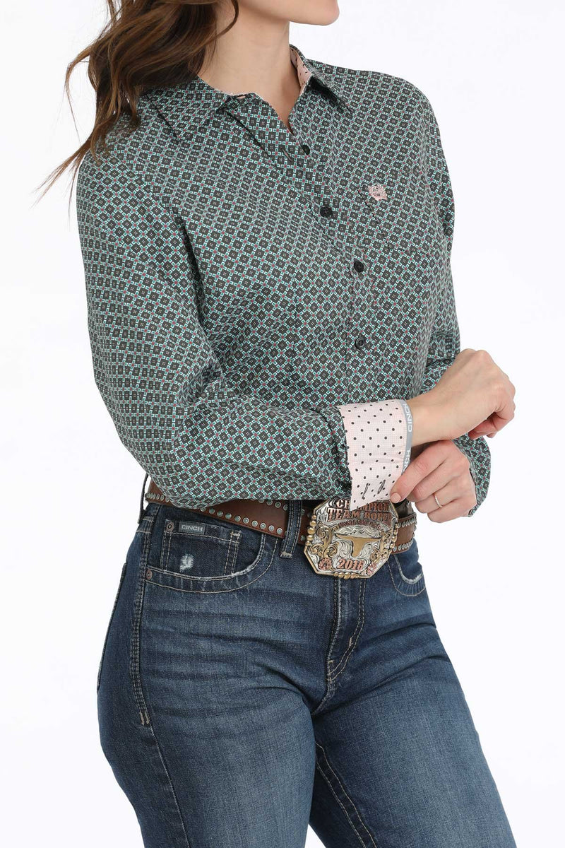 Load image into Gallery viewer, Cinch Womens Long Sleeve Geometric Print Shirt - Gray
