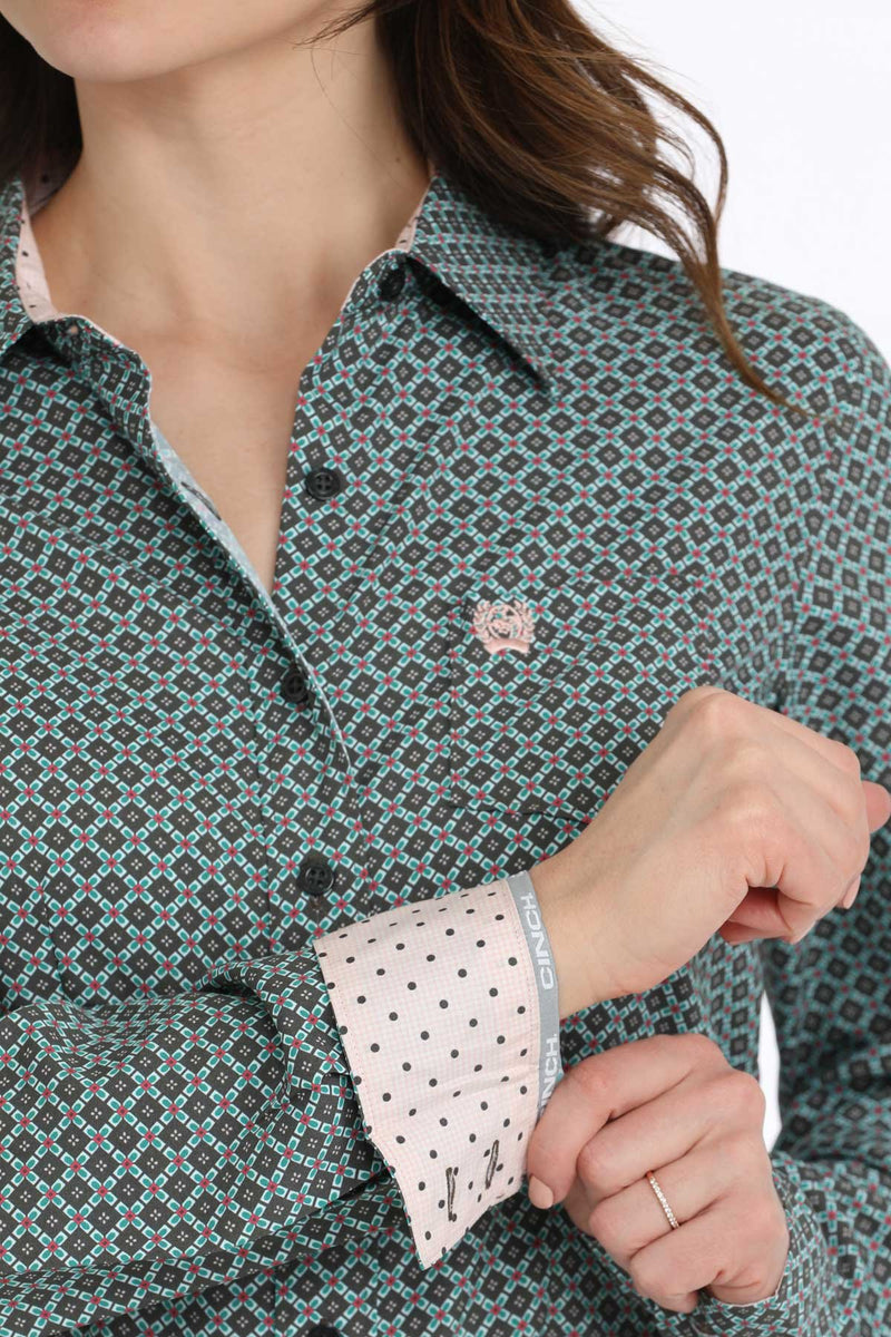 Load image into Gallery viewer, Cinch Womens Long Sleeve Geometric Print Shirt - Gray
