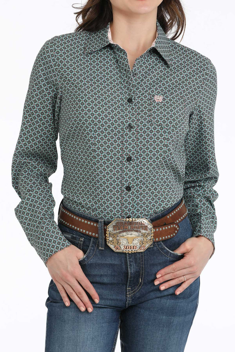 Load image into Gallery viewer, Cinch Womens Long Sleeve Geometric Print Shirt - Gray
