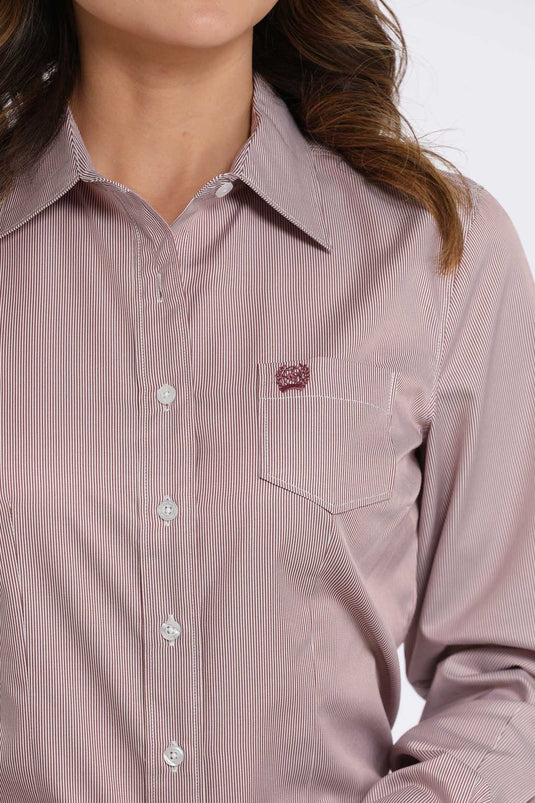 Cinch Womens TENCEL Long Sleeve Micro Stripe Shirt - Pink