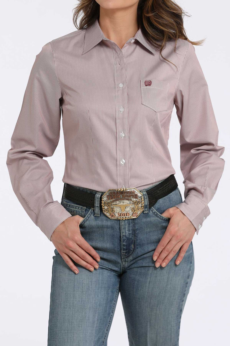 Load image into Gallery viewer, Cinch Womens TENCEL Long Sleeve Micro Stripe Shirt - Pink
