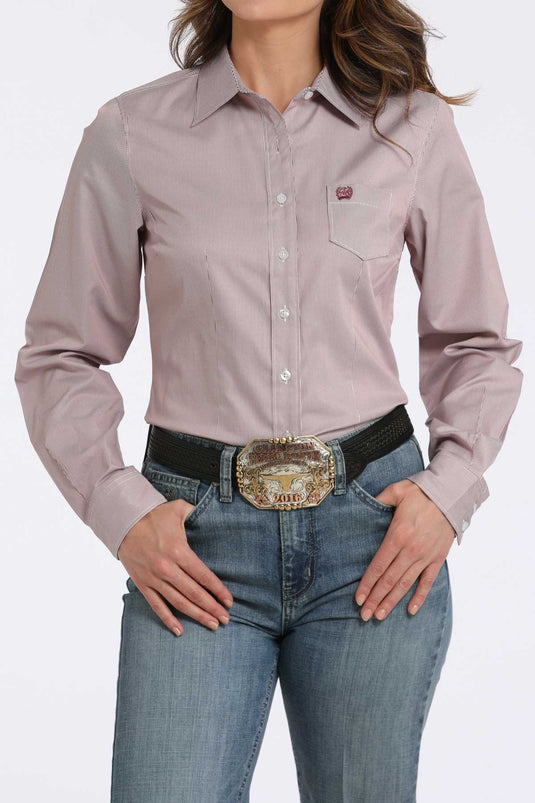 Cinch Womens TENCEL Long Sleeve Micro Stripe Shirt - Pink