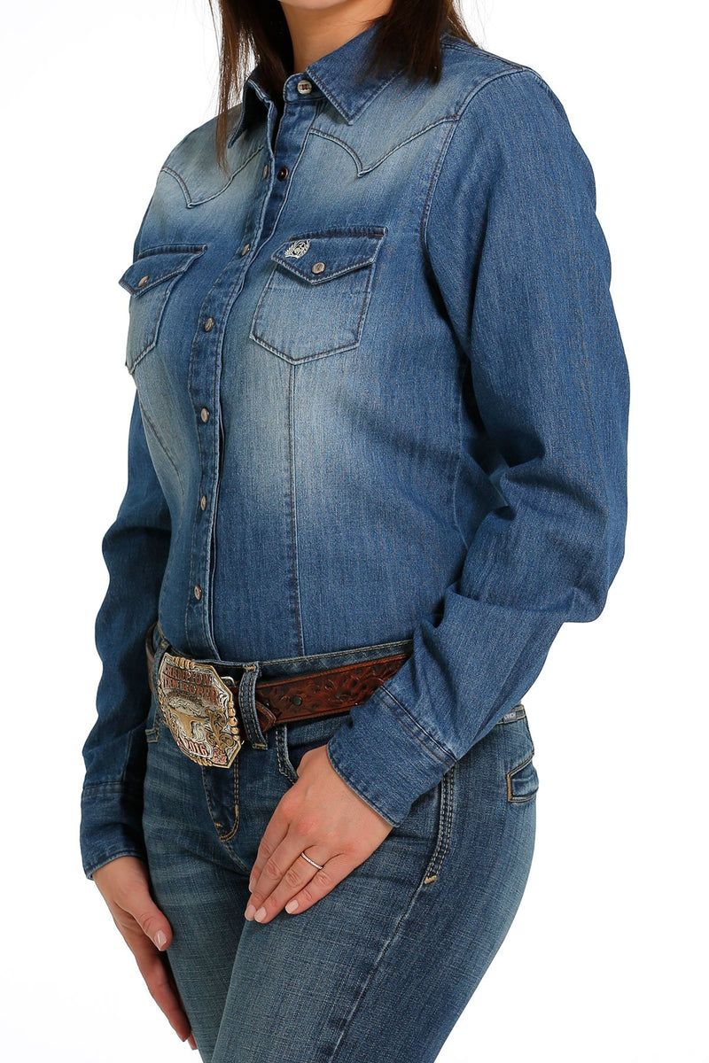 Load image into Gallery viewer, Cinch Womens Long Sleeve Marble Snap Denim Shirt - Indigo
