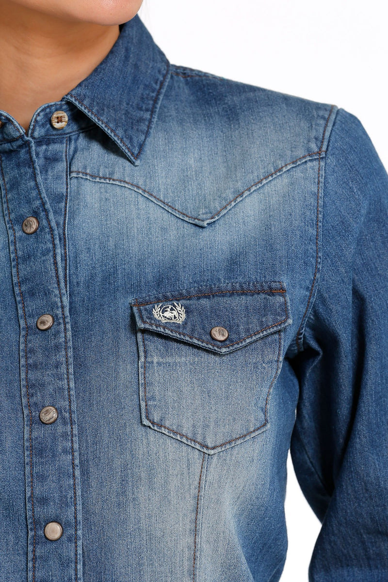 Load image into Gallery viewer, Cinch Womens Long Sleeve Marble Snap Denim Shirt - Indigo
