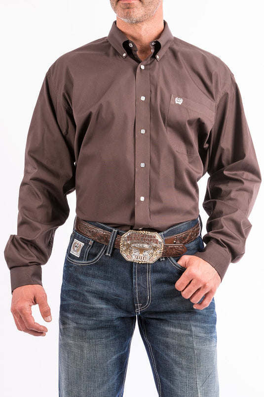 Cinch Mens Long Sleeve Solid Shirt - Brown