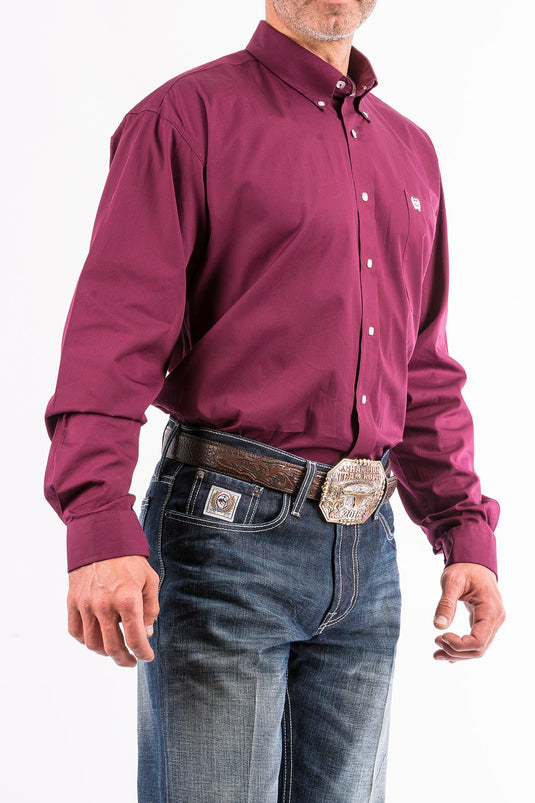 Cinch Mens Long Sleeve Solid Shirt - Burgundy