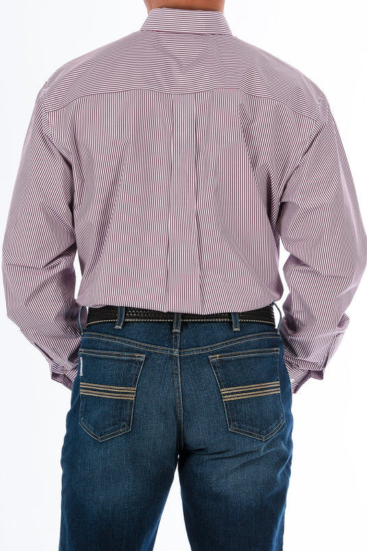 Cinch Mens TENCEL Long Sleeve Stripe Shirt - Burgundy