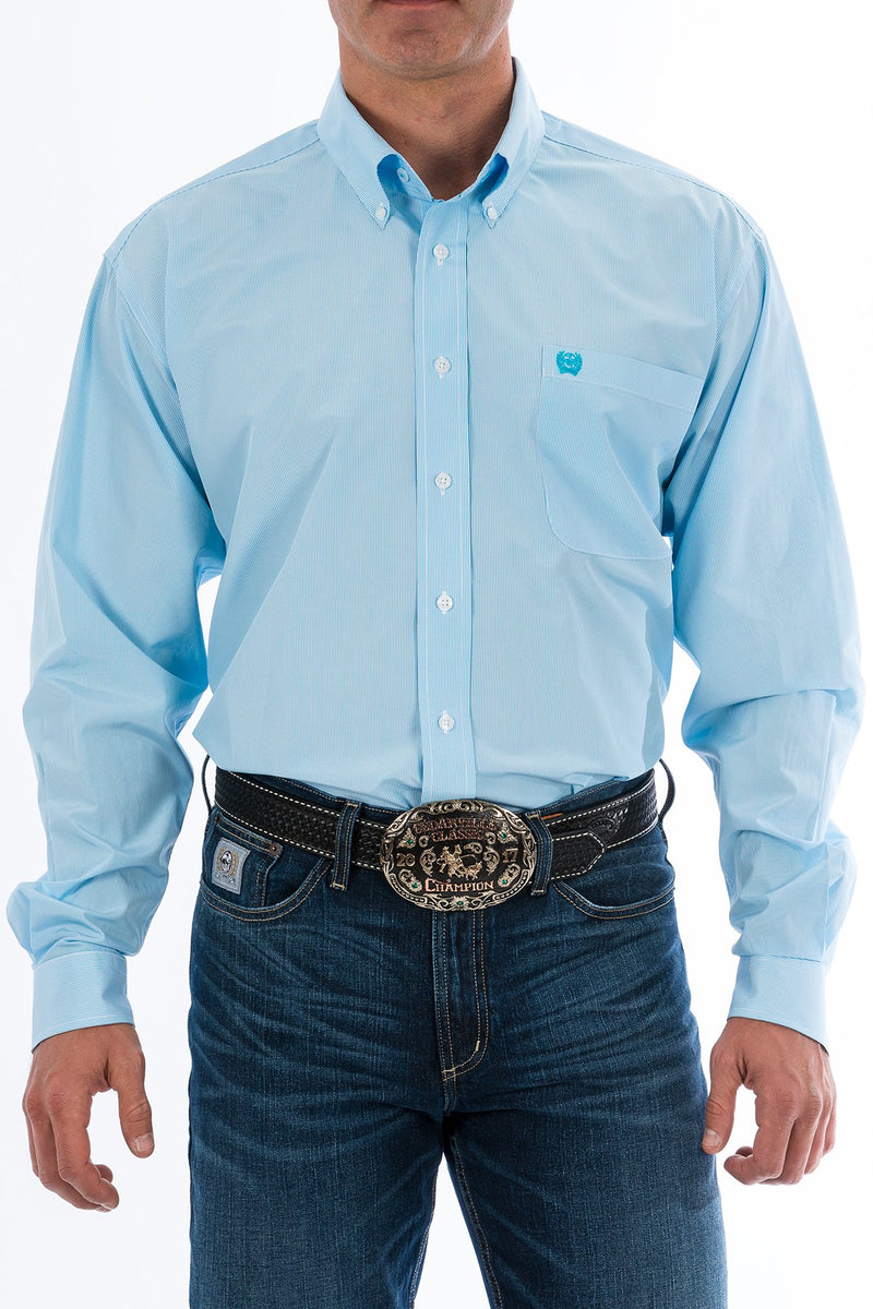 Load image into Gallery viewer, Cinch Mens TENCEL Long Sleeve Micro Stripe Shirt - Light Blue
