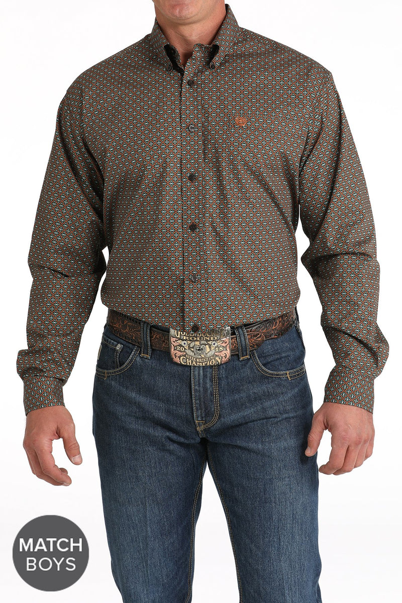 Load image into Gallery viewer, Cinch Mens Long Sleeve Geometric Print Shirt - Brown
