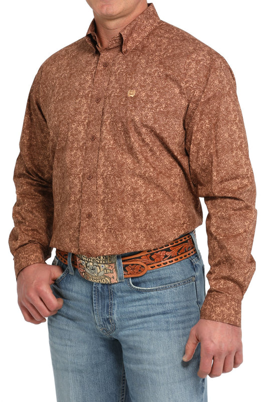Cinch Mens Long Sleeve Paisley Print Shirt - Brown