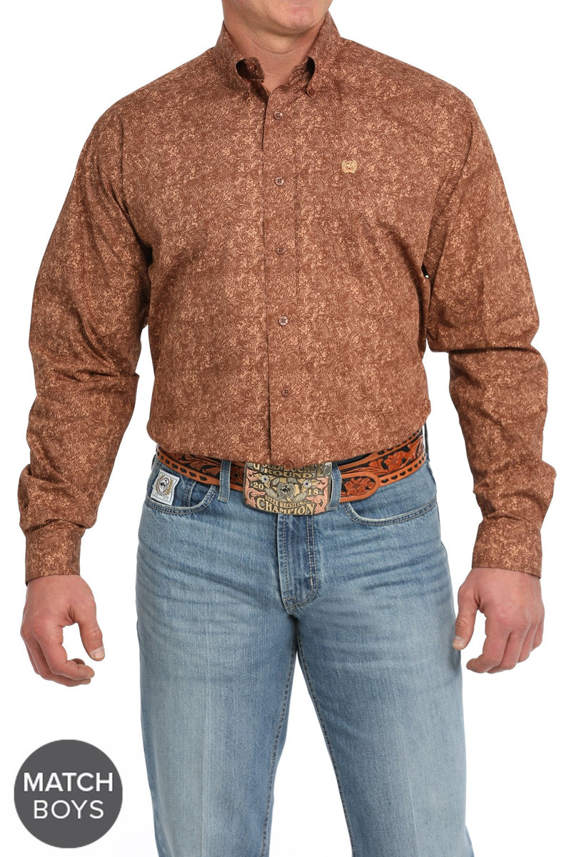 Load image into Gallery viewer, Cinch Mens Long Sleeve Paisley Print Shirt - Brown

