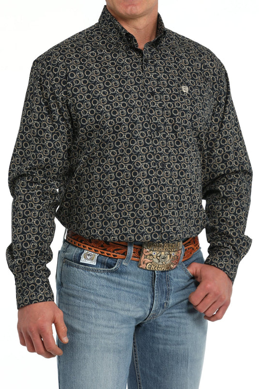 Cinch Men's Long Sleeve Rope Print Shirt - Navy