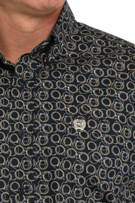 Cinch Men's Long Sleeve Rope Print Shirt - Navy