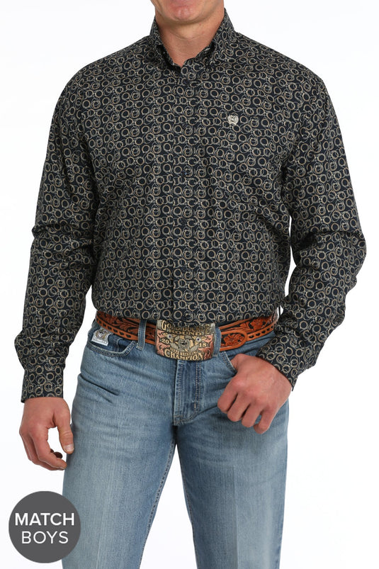 Cinch Men's Long Sleeve Rope Print Shirt - Navy