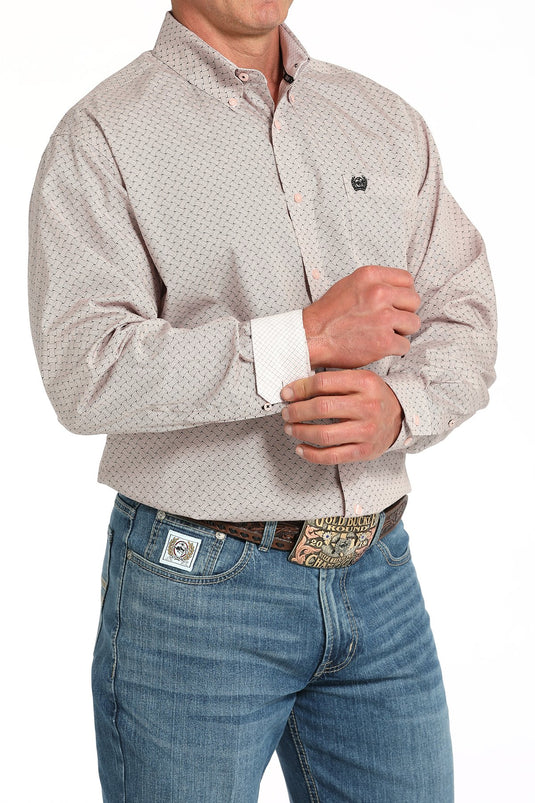 Cinch Mens Long Sleeve Basketweave Print Shirt - Pink