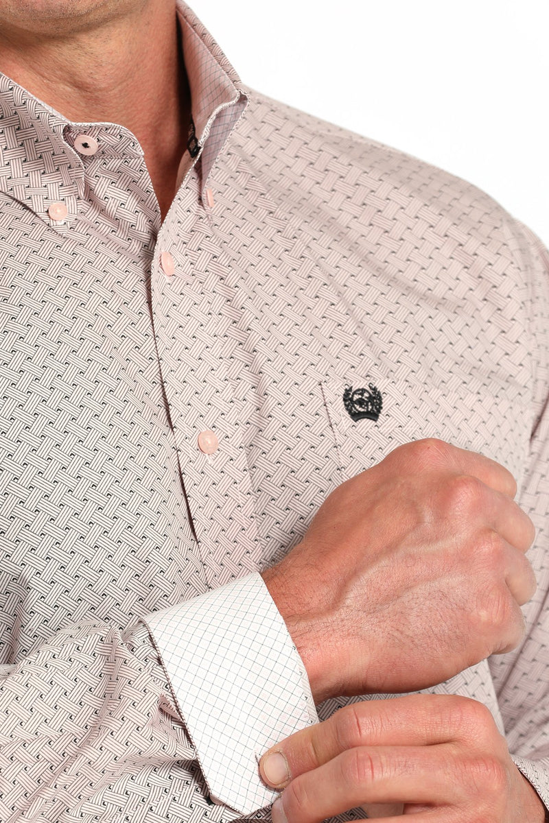 Load image into Gallery viewer, Cinch Mens Long Sleeve Basketweave Print Shirt - Pink
