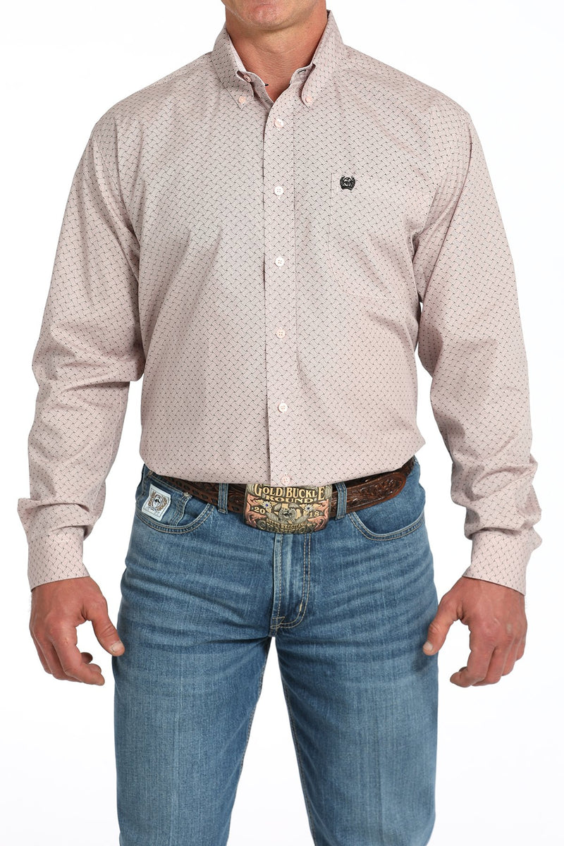 Load image into Gallery viewer, Cinch Mens Long Sleeve Basketweave Print Shirt - Pink

