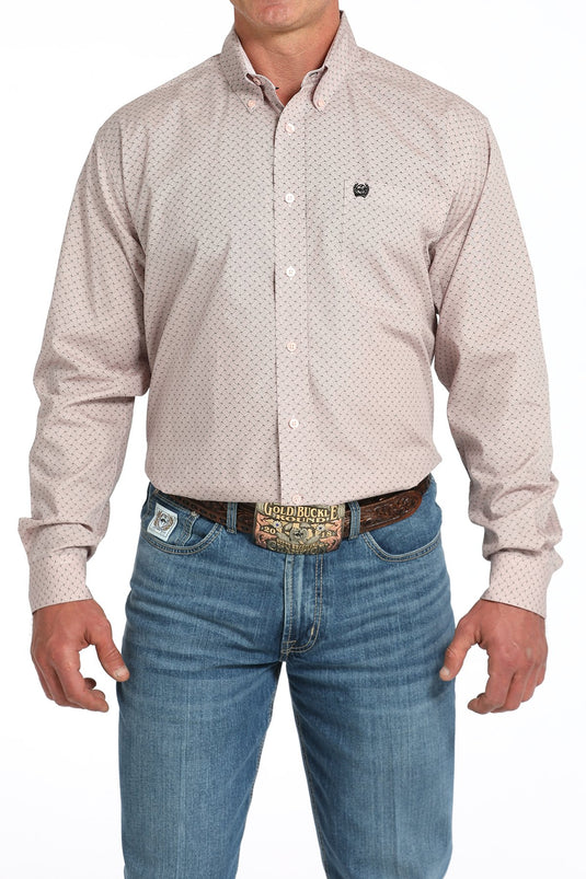 Cinch Mens Long Sleeve Basketweave Print Shirt - Pink