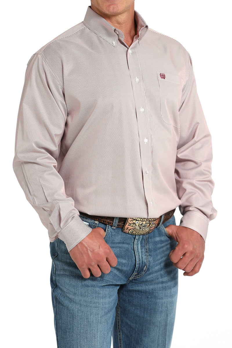 Load image into Gallery viewer, Cinch Mens TENCEL Long Sleeve Micro Stripe Shirt - Pink

