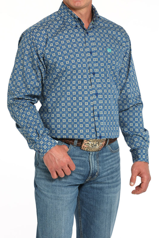 Cinch Mens Long Sleeve Medallion Print Shirt - Royal