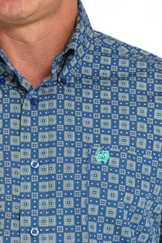 Cinch Mens Long Sleeve Medallion Print Shirt - Royal