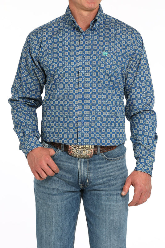 Cinch Mens Long Sleeve Medallion Print Shirt - Royal