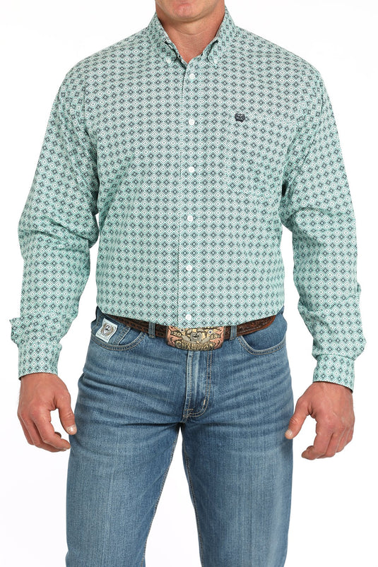 Cinch Mens Long Sleeve Medallion Print Shirt - Turquoise